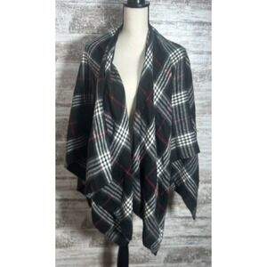 Plaid Fall Winter Poncho One Size‎ Black Red White Soft Scarf Kimono Sweater